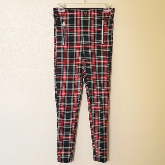 Zara Pants - Zara Red Black Tartan Plaid High Rise Leggings Punk Grunge - Size Medium